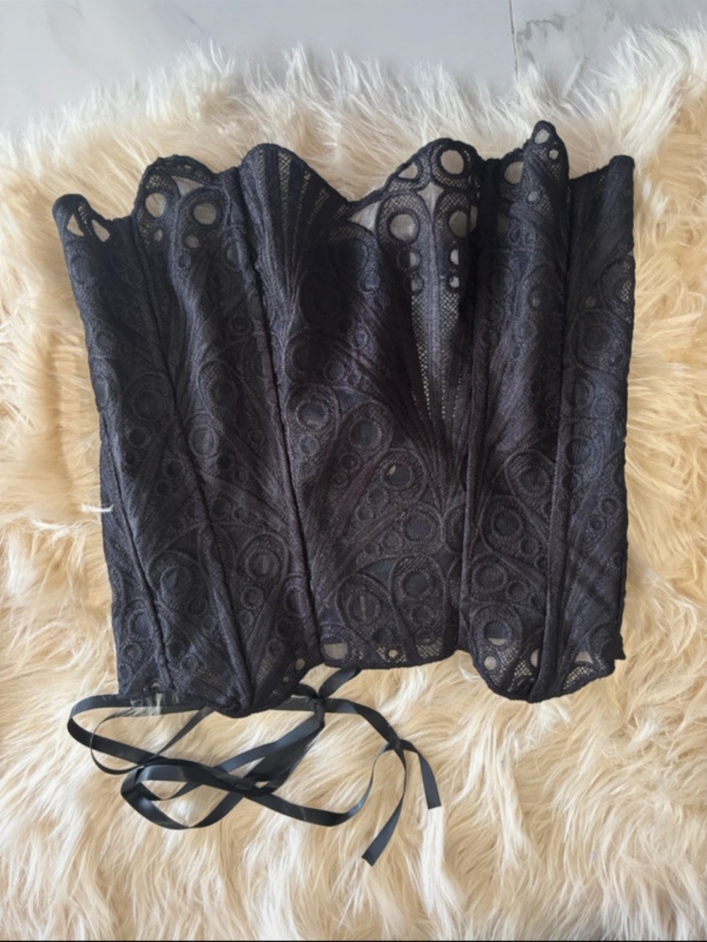 Black Lace Corset Top with Scalloped Edge